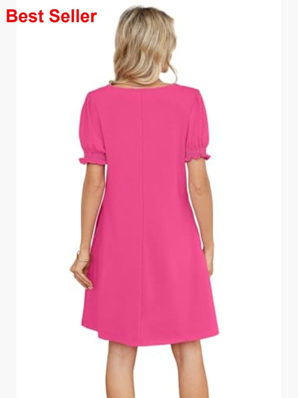 Square Neck Puff Sleeve Midi Dress with Pockets - Picture 5 of 7
